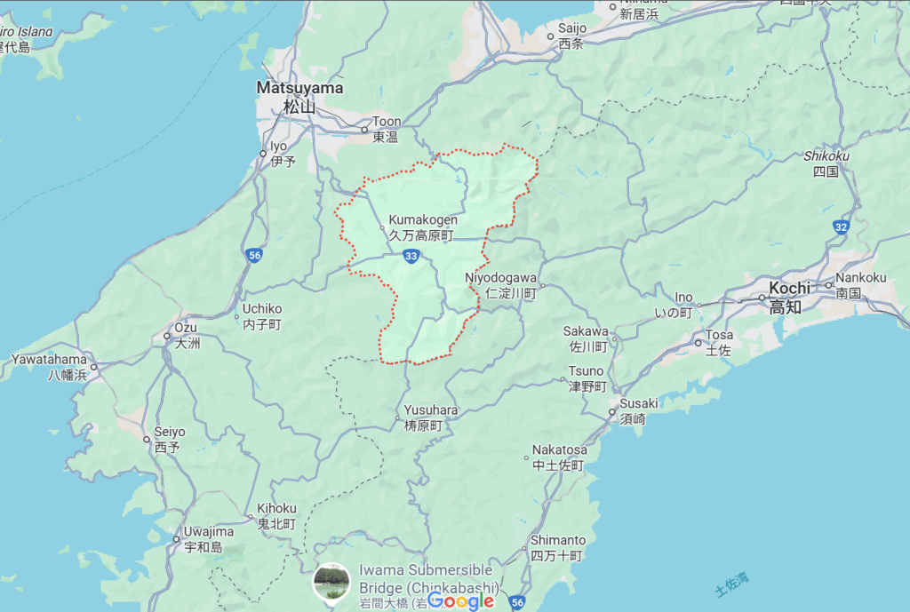 map of kumakogen, ehime prefecture in japan